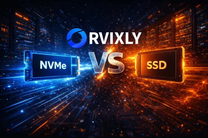 nvme-vs-ssd-hosting-performance NVMe vs SSD hosting performance comparison illustration