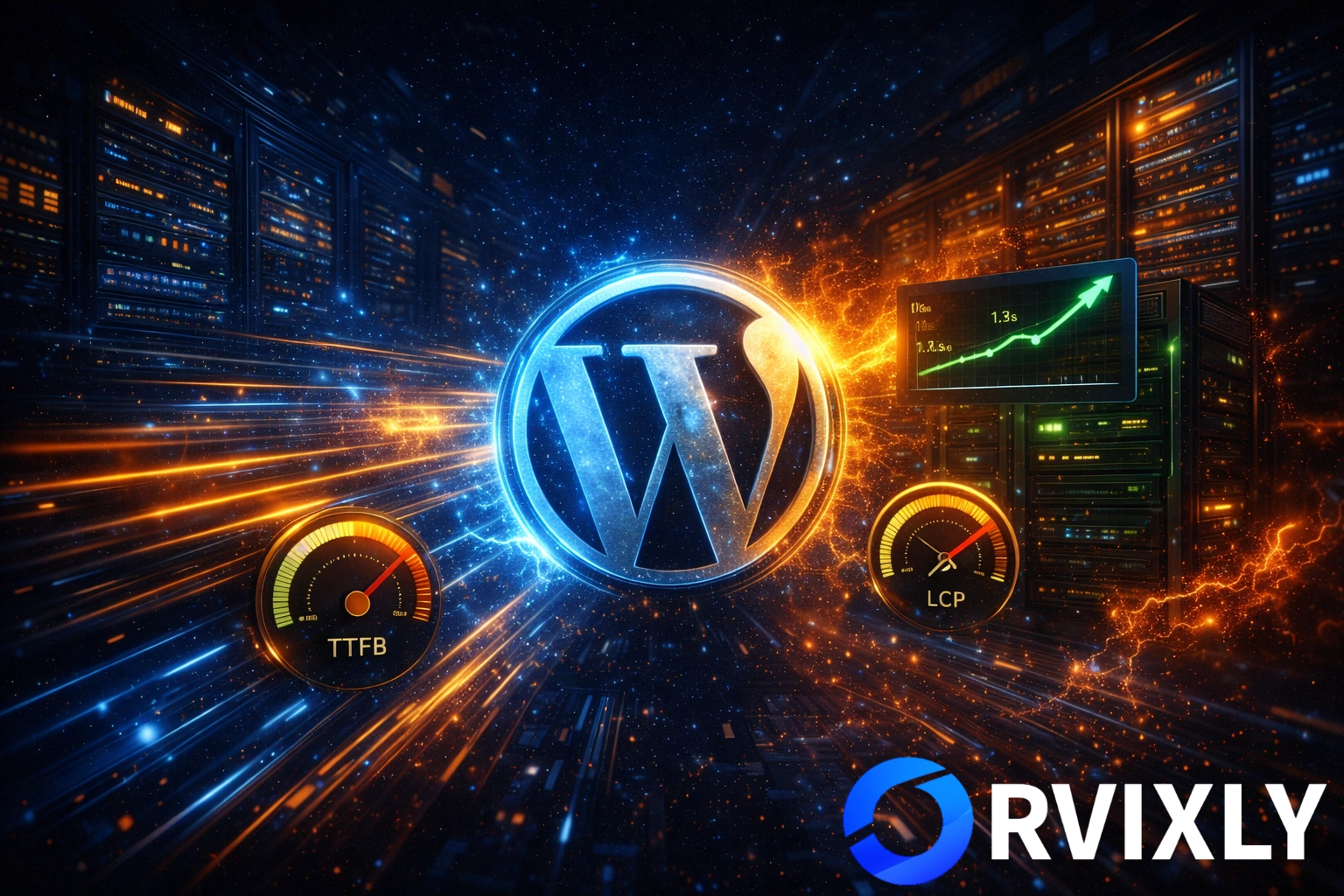 WordPress speed optimization illustration with server infrastructure